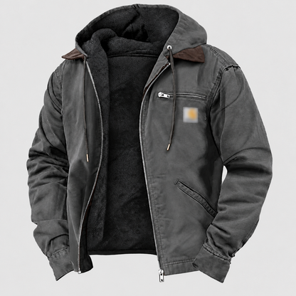 Men's Charcoal Gray fleece-lined hooded work jacket