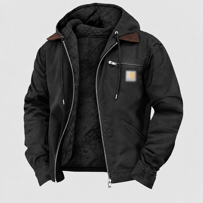 Men's Black fleece-lined hooded work jacket