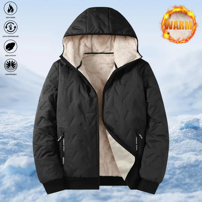 Men's hooded fleece-lined quilted thermal winter jacket