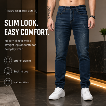 Men’s Stretch Slim-Fit Straight Leg Jeans - Front Fit
