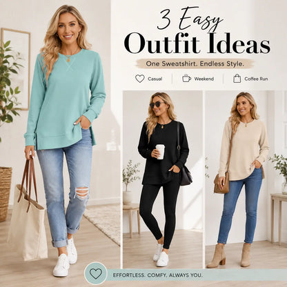 🔥 BESTSELLER | 8PCS $25.99 | Women's Side-Split Long Sleeve Tunic Sweatshirt