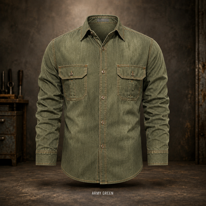 🔥 BEST SELLER | 8PCS $24.63 | Men’s Washed Cotton Long-Sleeve Denim Work Shirt