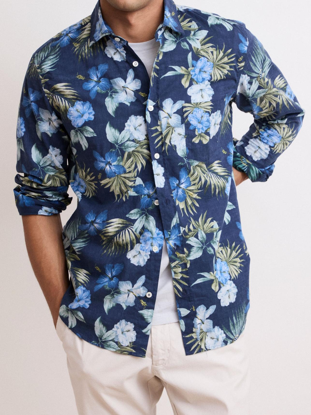 Casual Soft And Comfortable Light Blue Print Shirt