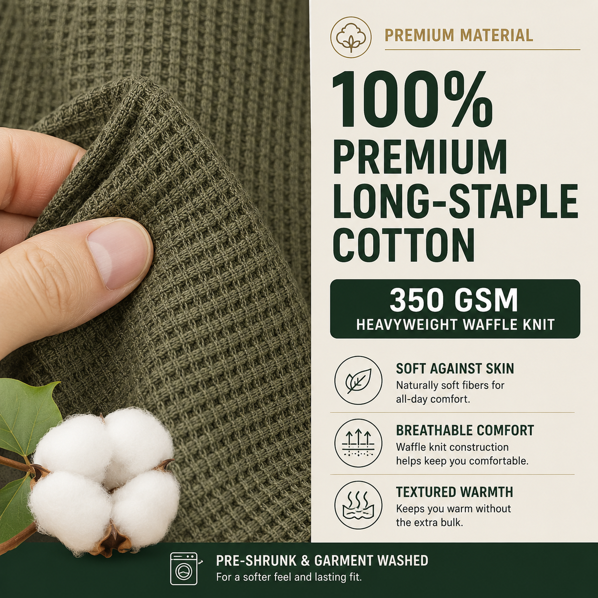 100 Percent Premium Long-Staple Cotton Waffle Knit