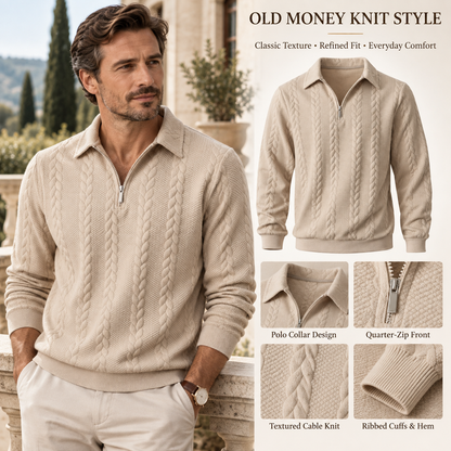 Men's smart casual textured half-zip polo sweater