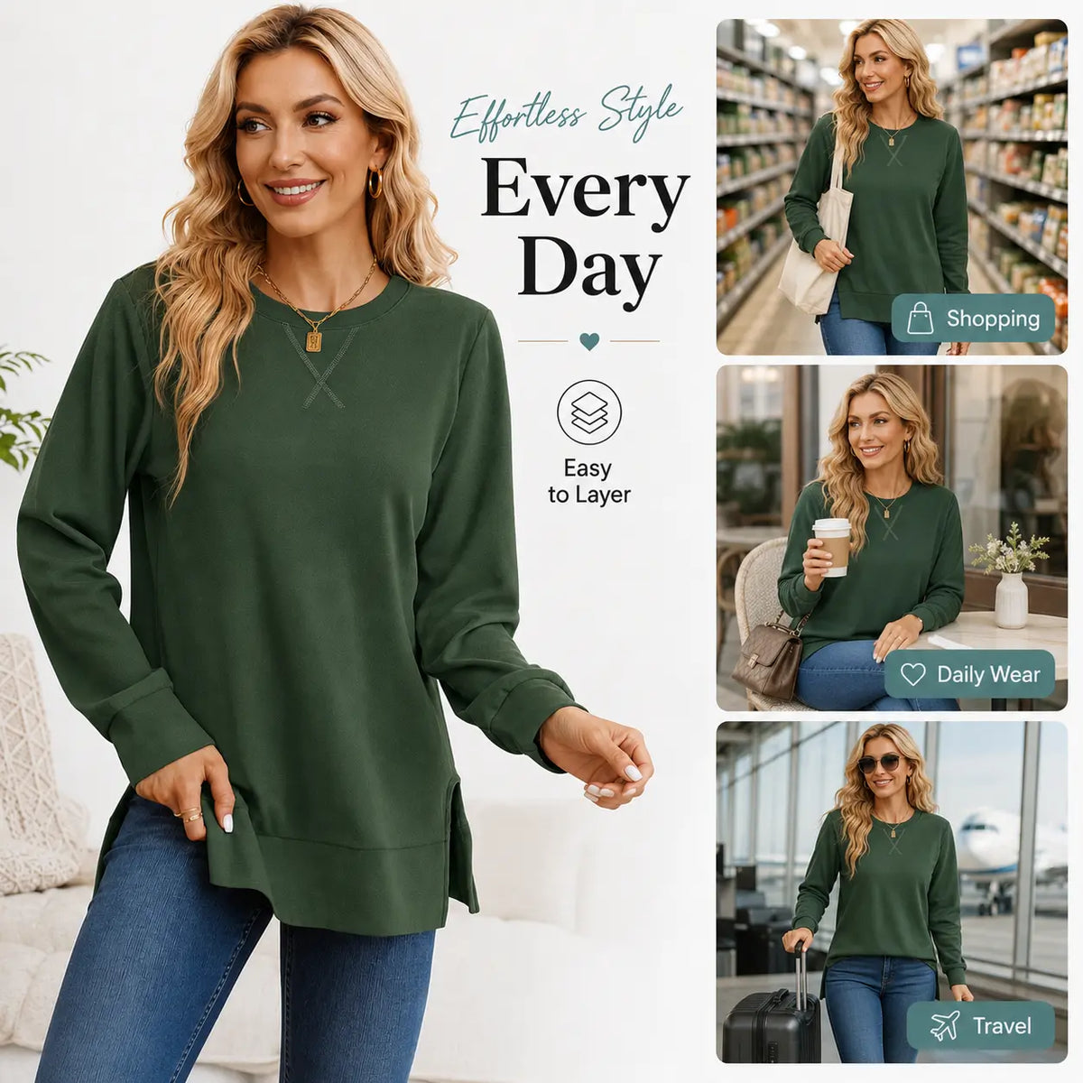 🔥 BESTSELLER | 8PCS $25.99 | Women's Side-Split Long Sleeve Tunic Sweatshirt