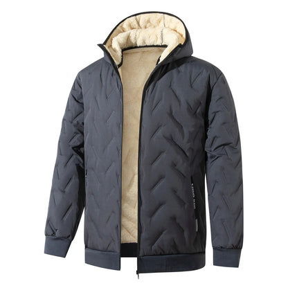 Quilted shell and fleece-lined hooded jacket details