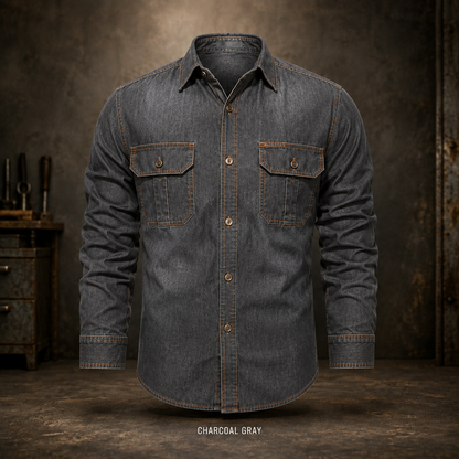 🔥 BEST SELLER | 8PCS $24.63 | Men’s Washed Cotton Long-Sleeve Denim Work Shirt