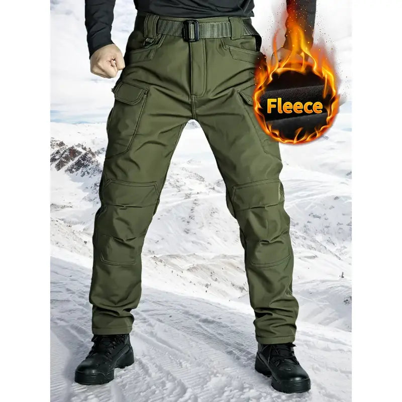 Army Green fleece-lined tactical cargo pants