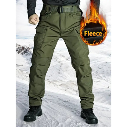 Army Green fleece-lined tactical cargo pants