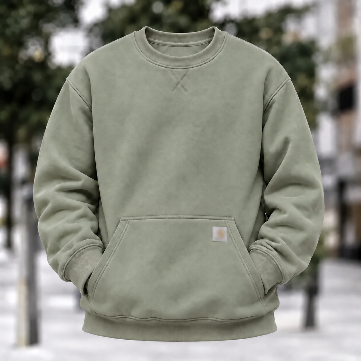 Men's olive green fleece crewneck sweatshirt