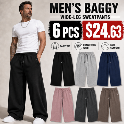 🔥 BEST SELLER | 6PCS $24.63 | Men’s Baggy Wide-Leg Drawstring Sweatpants