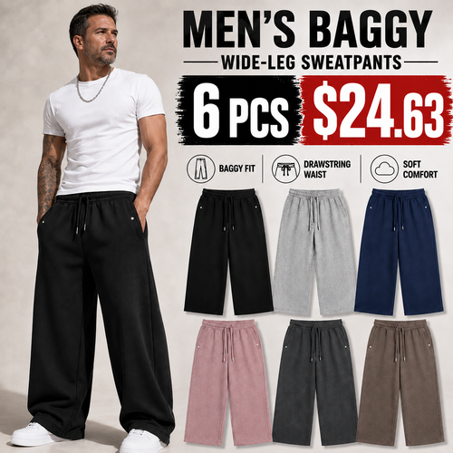 🔥 BEST SELLER | 6PCS $24.63 | Men’s Baggy Wide-Leg Drawstring Sweatpants