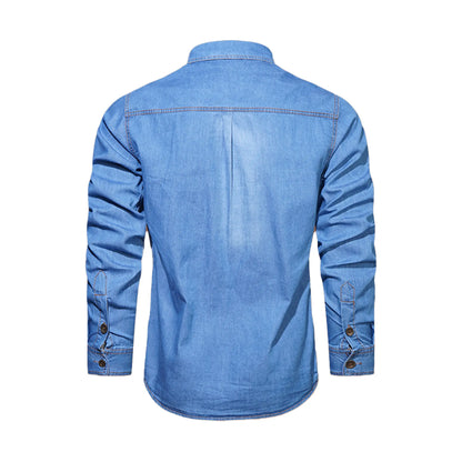 🔥 BEST SELLER | 8PCS $24.63 | Men’s Washed Cotton Long-Sleeve Denim Work Shirt