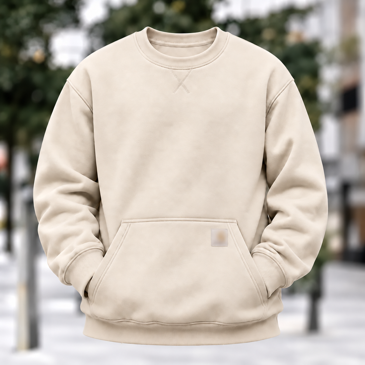 Men's cream fleece crewneck sweatshirt