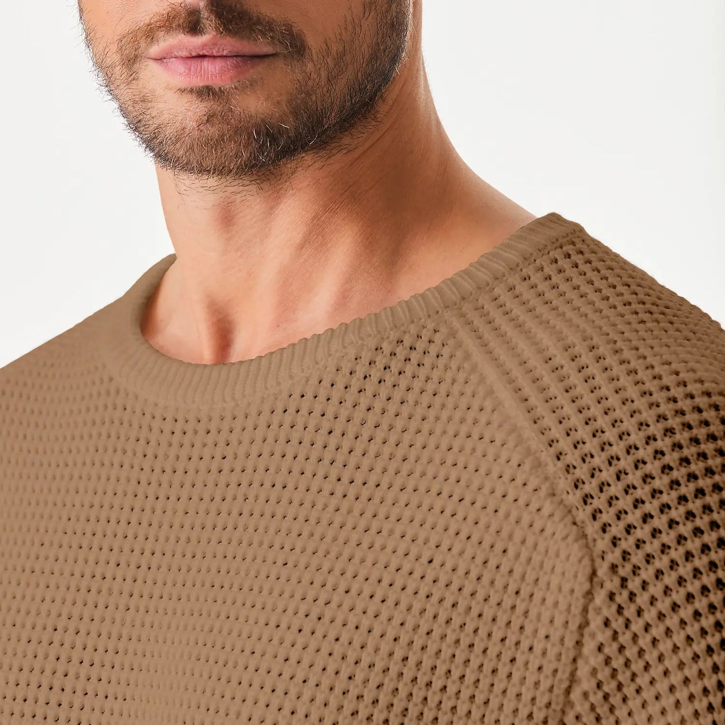 Men’s Waffle Knit Sweater - Crewneck Detail