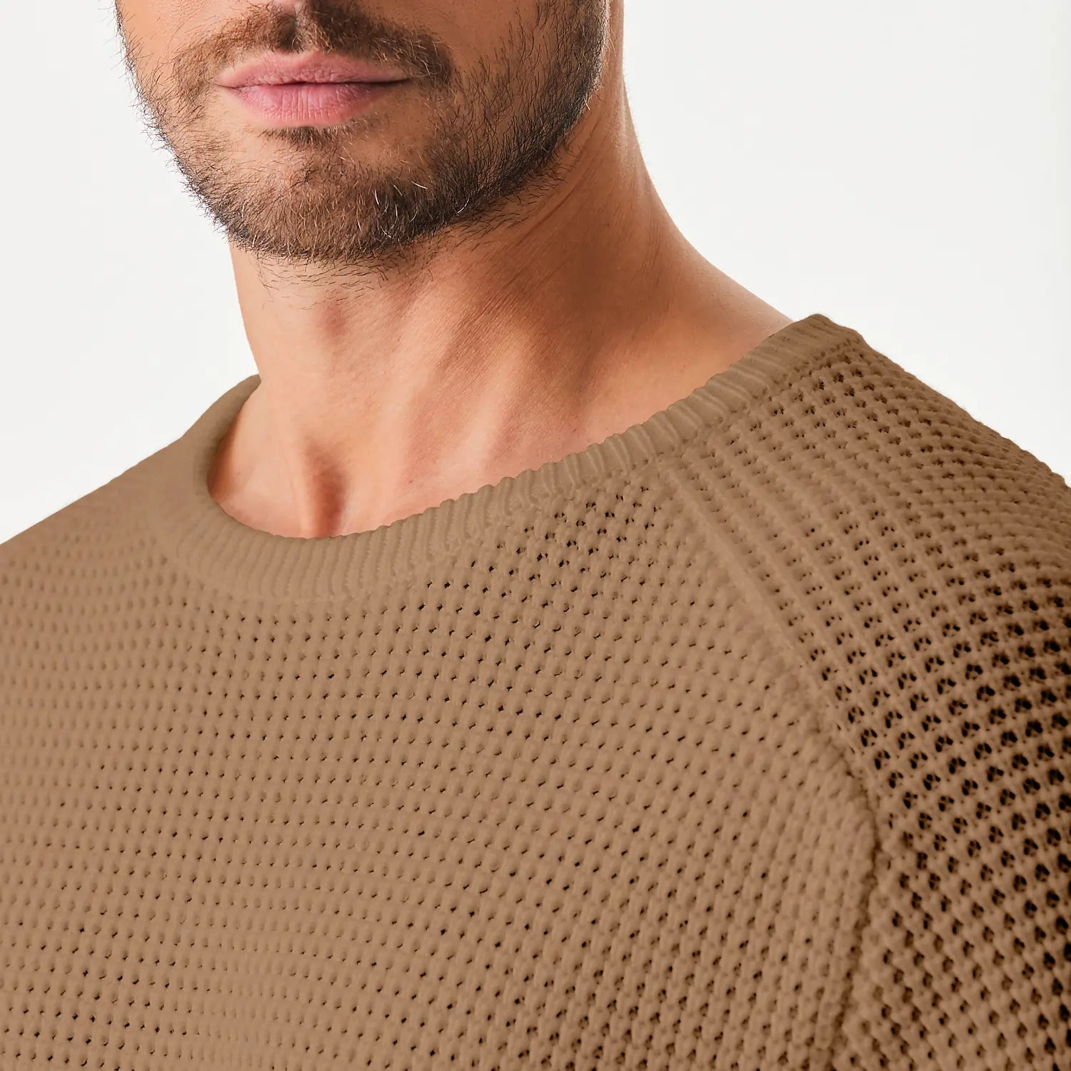 Men’s Waffle Knit Sweater - Crewneck Detail