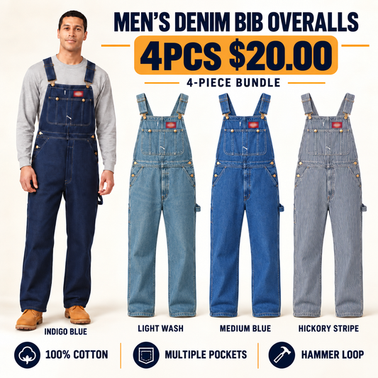 🔥LAST DAY CLERANCE🔥4PCS $20 | Men's Cotton Denim Bib Overalls