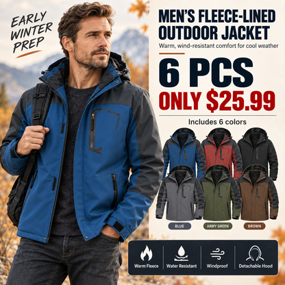 6-pack men's fleece-lined outdoor jackets in six colors