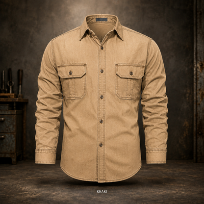 🔥 BEST SELLER | 8PCS $24.63 | Men’s Washed Cotton Long-Sleeve Denim Work Shirt