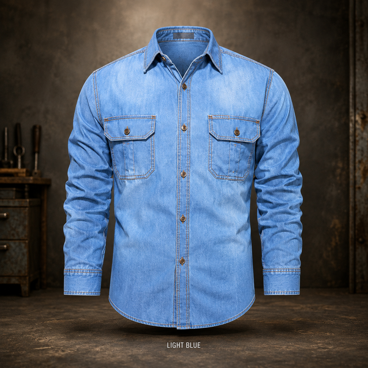 🔥 BEST SELLER | 8PCS $24.63 | Men’s Washed Cotton Long-Sleeve Denim Work Shirt