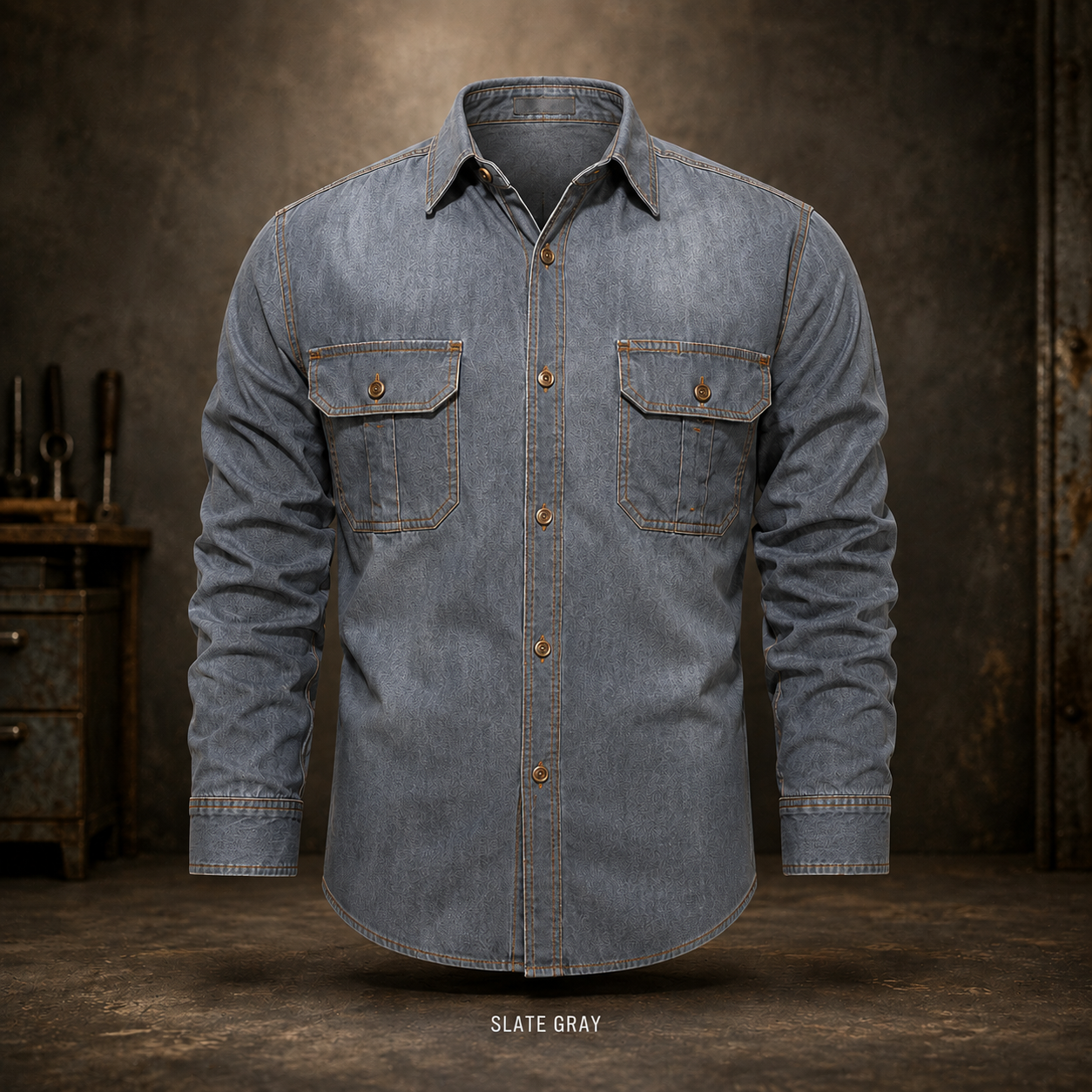 🔥 BEST SELLER | 8PCS $24.63 | Men’s Washed Cotton Long-Sleeve Denim Work Shirt
