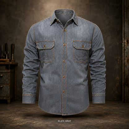 🔥 BEST SELLER | 8PCS $24.63 | Men’s Washed Cotton Long-Sleeve Denim Work Shirt
