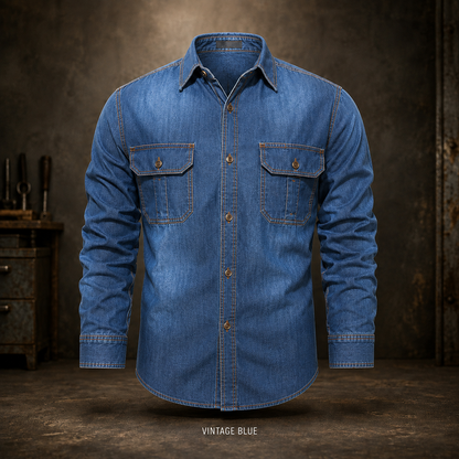 🔥 BEST SELLER | 8PCS $24.63 | Men’s Washed Cotton Long-Sleeve Denim Work Shirt