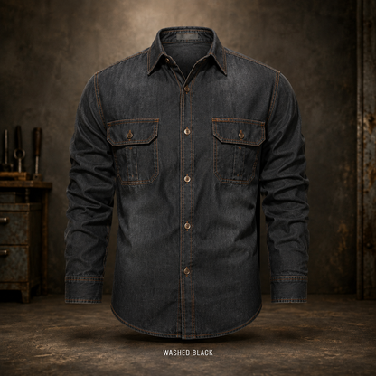 🔥 BEST SELLER | 8PCS $24.63 | Men’s Washed Cotton Long-Sleeve Denim Work Shirt